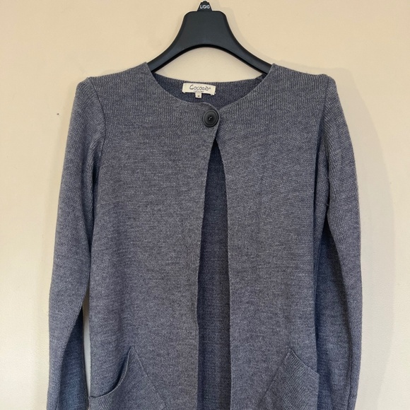 Cocogio Italy Long Wool Acrylic Gray Open Front Single Button Cardigan Sweater - Picture 1 of 2